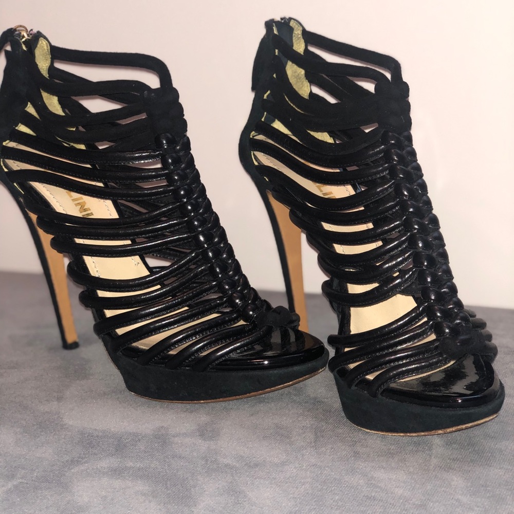 POLLINI Black Suede & Leather Heel/Sandal